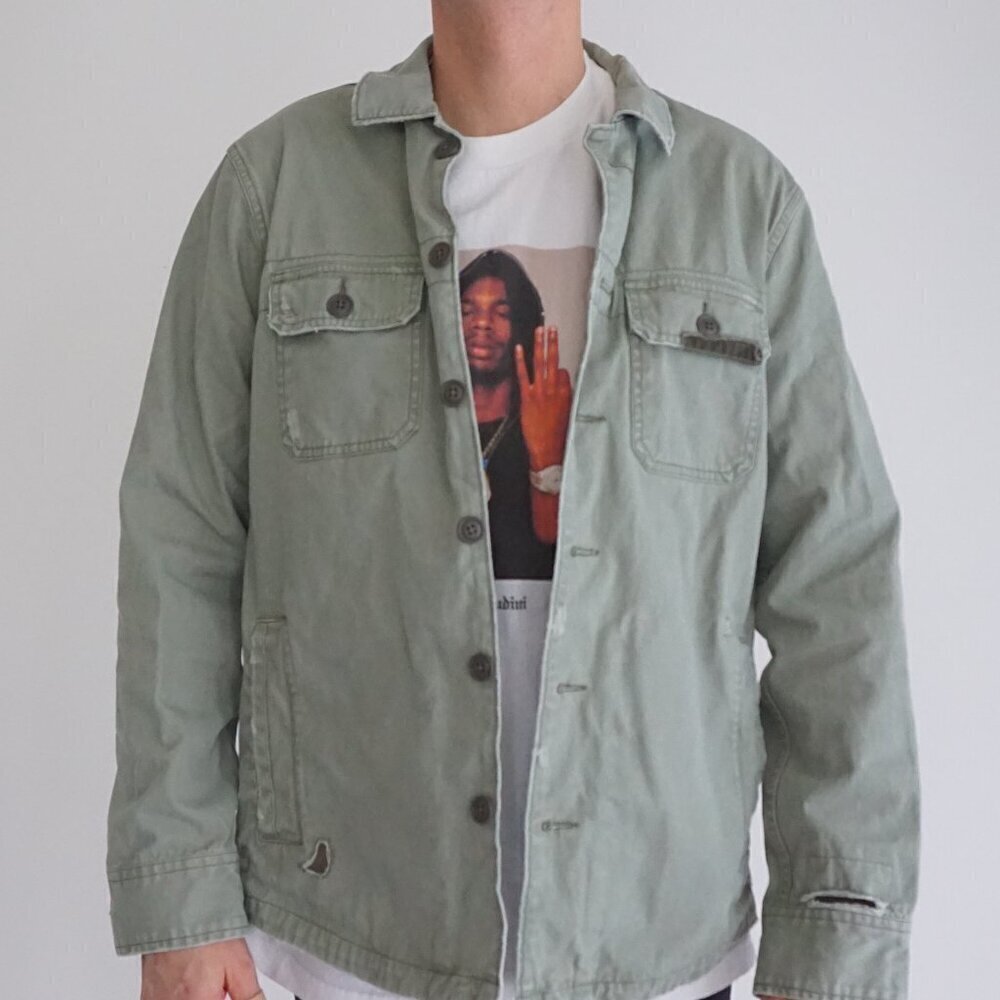 Y2K Abercrombie & Fitch Olive Green Button Up Distressed Outdoor Safari Jacket M